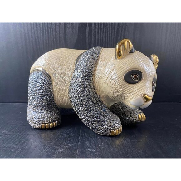 Large Adult De Rosa Rinconada Panda Figurine 17 cm x 10cm Ceramic Gold - Picture 4 of 12
